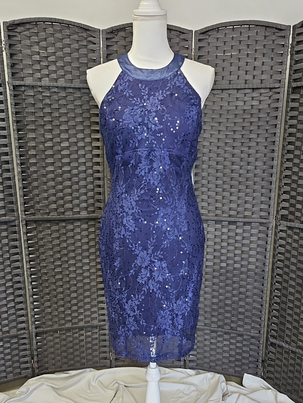 Jump Navy Lace Halter Midi Dress